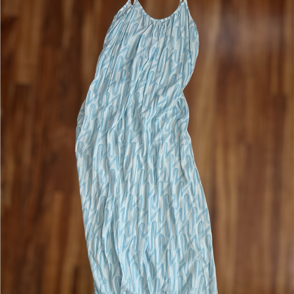 Ava Sky Light Blue & White Printed Maxi Dress